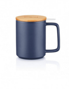 Kusmi Tea teamug 48cl (17 oz) in porcelain, beechwood lid - Navy blue