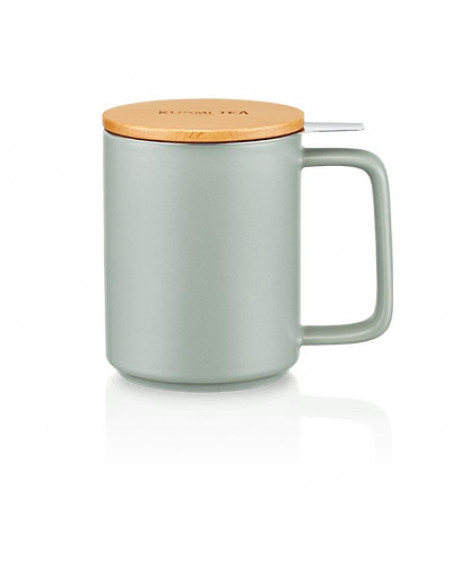 Kusmi Tea teamug 48cl (17 oz) in porcelain, beechwood lid - Sage green