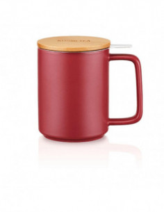 Kusmi Tea teamug 48cl (17 oz) in porcelain, beechwood lid - Burgundy