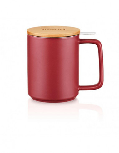 Kusmi Tea teamug 48cl (17 oz) in porcelain, beechwood lid - Burgundy