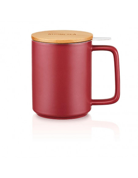 Kusmi Tea teamug 48cl (17 oz) in porcelain, beechwood lid - Burgundy